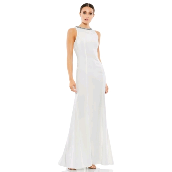 Mac Duggal 49093 Size 2 Embellished Jeweled High Neck Trumpet Gown 2 White